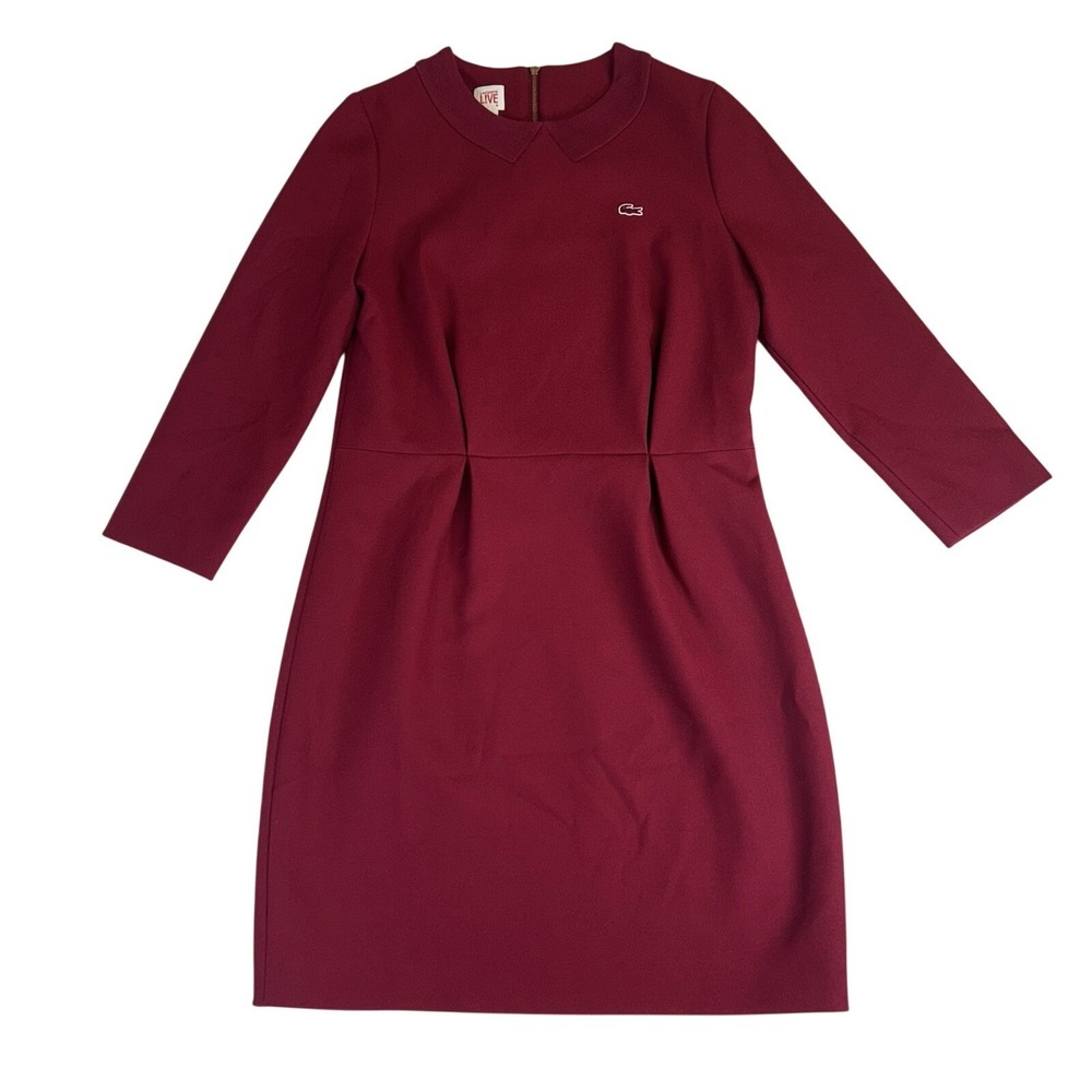 Lacoste L!VE Burgundy‎ Peter Pan Collar Shift Dress - Size Medium Preppy Chic